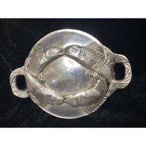 Vtg Fabulous Pewterware Kissing Fish Replacement Lid w/Handles 2908 11" x 9" Wal